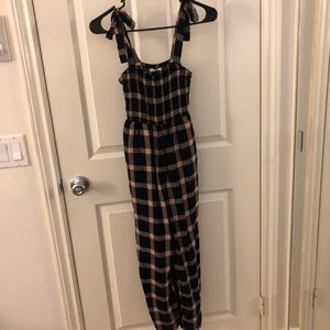 AEO Size XS Plaid Jumpsuit with Tie Straps